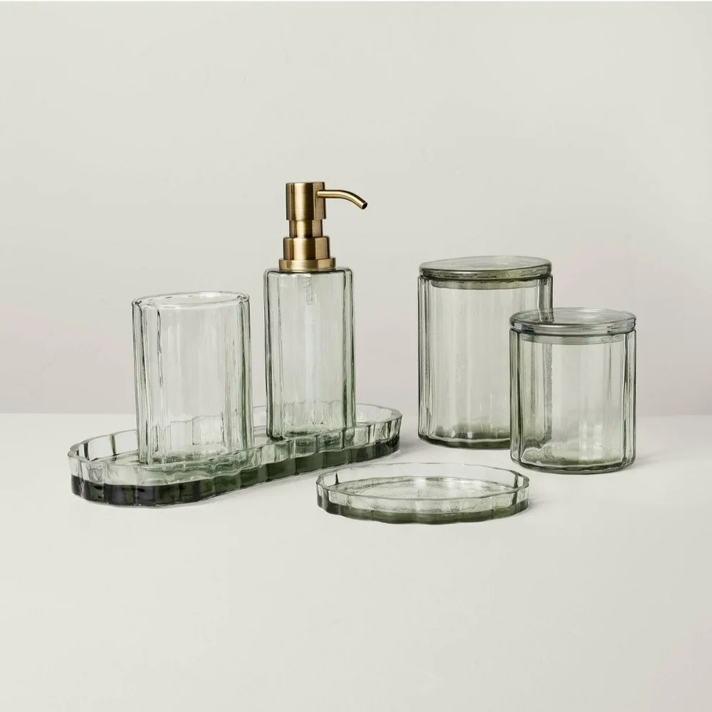 Hearth & Hand With Magnolia Large Fluted Glass Bathroom Canister Light Green